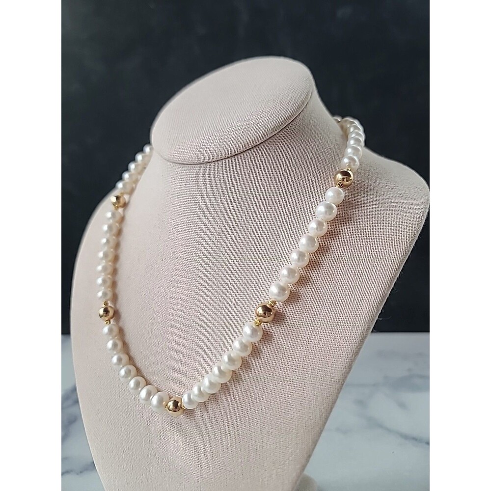14K Yellow Gold Filled Real Pearl Beaded Necklace Vintage
